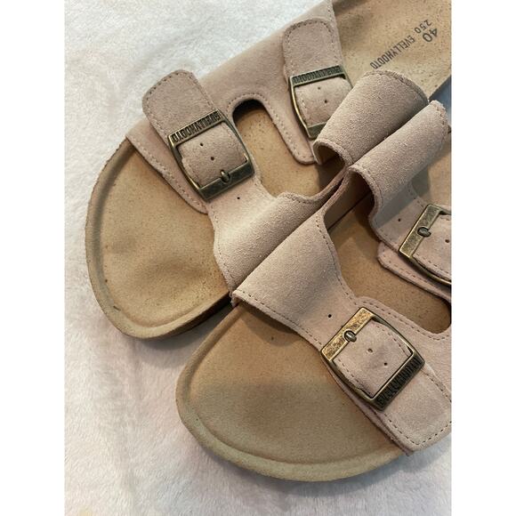 EVELLYHOOTD Dual Buckle Suede Sandals 40 Open Toe Two Straps Slides 8333 Taupe - Picture 6 of 9